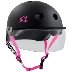 S1 Lifer Helmets Inc Visor - Black Matt Inc Pink Strap
