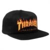 Thrasher Flame Embroidered Logo Snap Back Cap - Black
