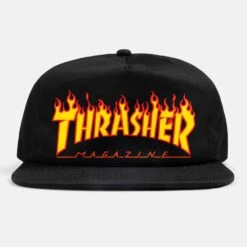 Thrasher Flame Embroidered Snapback Cap - Black